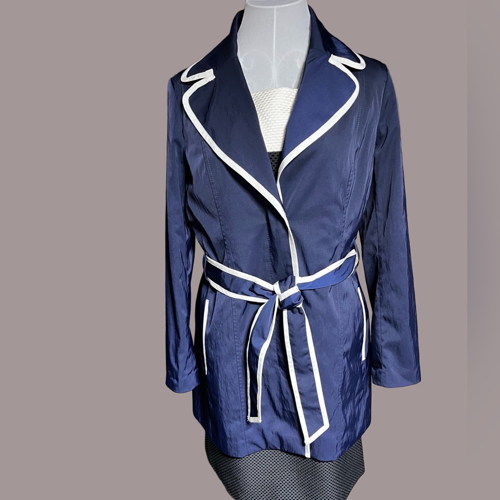 Banana Republic Navy Blue Trench Coat with White Trim